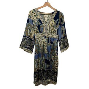 ICE Vintage Boho Paisley Print V-Neck Midi Dress  Size 8